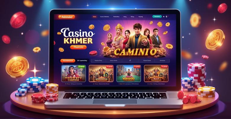 Casino Khmer online gaming platform interface showing various casino games and login options